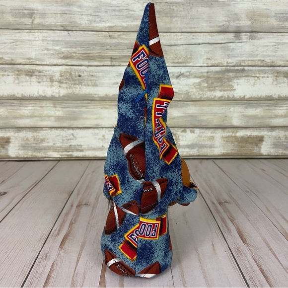 Football Game Gnome Vintage Football Print Fabric Blue Brown Faux Fur Man Cave - Picture 7 of 11